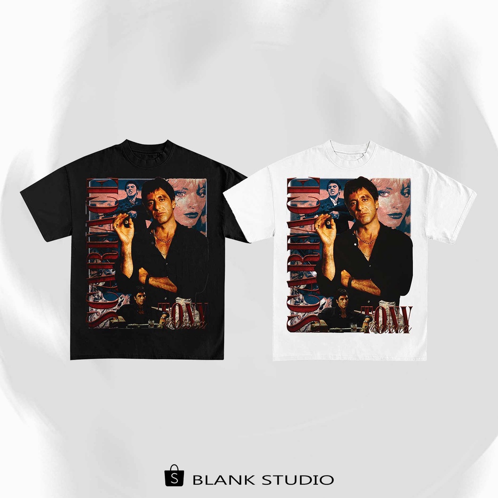 BLANK | Áo Thun Tay Lỡ SCARFACE Lỡ Unisex - Đen/Trắng Cổ Tròn