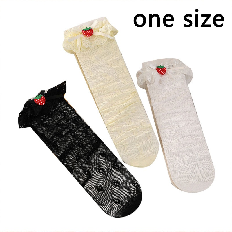 XIXI Tất Dài Phối Ren Họa Tiết Dâu Tây Phong Cách Lolita Cho Trẻ Em Gái