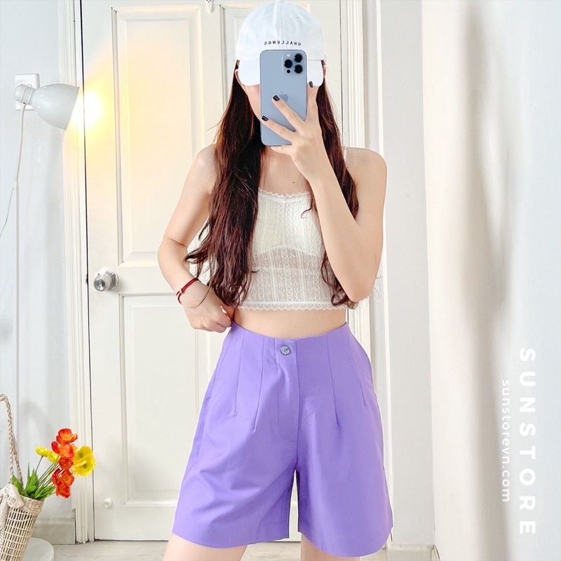 Quần short nữ ống rộng, quần đùi sooc lưng liền xếp ly có túi 4 màu