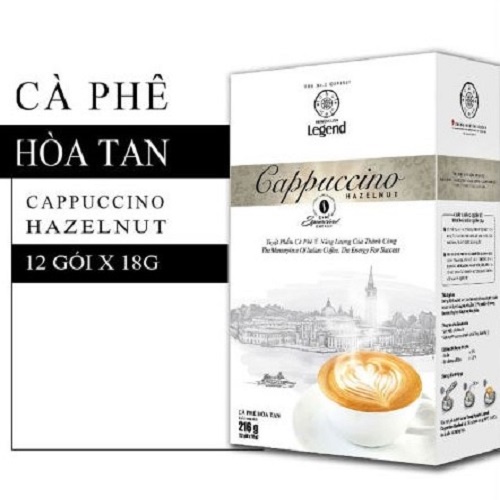 Combo 2 Hộp Cà Phê Cappuccino Hazelnut Trung Nguyên Legend - Hạt Phỉ (Hộp 12 gói x 18g - Ít ngọt, thơm, béo)