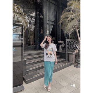 Set áo phông chân váy dập ly