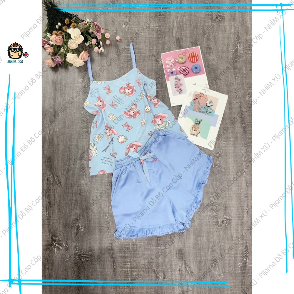 Đồ Bộ Ngủ Pijama Mặc Nhà Áo 2 Dây Quần Đùi Vải Satin Cao Cấp Logo Thỏ | BigBuy360 - bigbuy360.vn