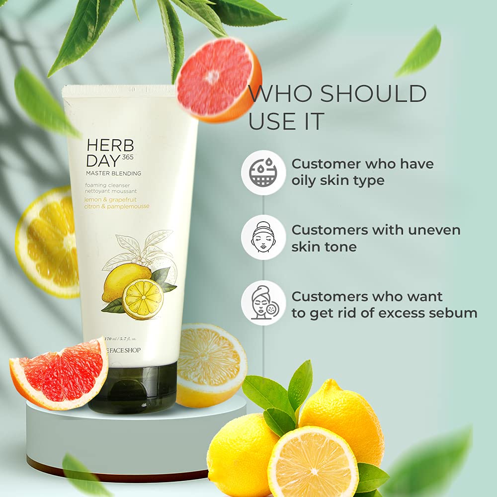 Sữa Rửa Mặt Chanh Sáng Da The Face Shop Herb Day 365 Master Blending Facial Foaming Cleanser Lemon &amp; Grapefruit 170ml
