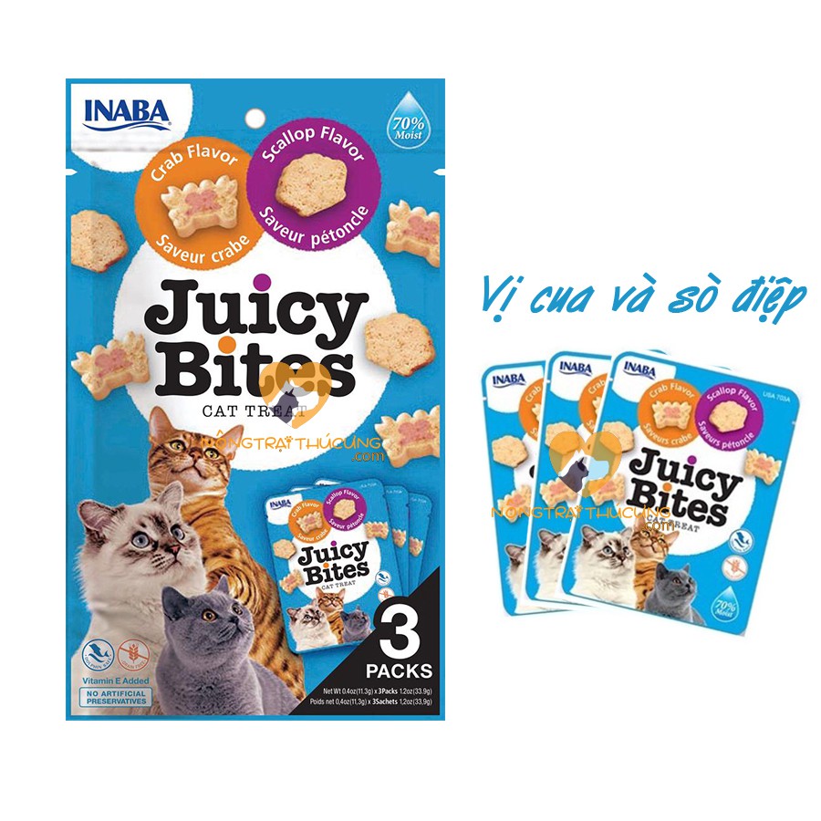 Snack Thưởng - Bánh Thưởng Cho Mèo INABA JUICY BITES - Nhiều vị - Gói 33.9g (3 gói x 11.3g)