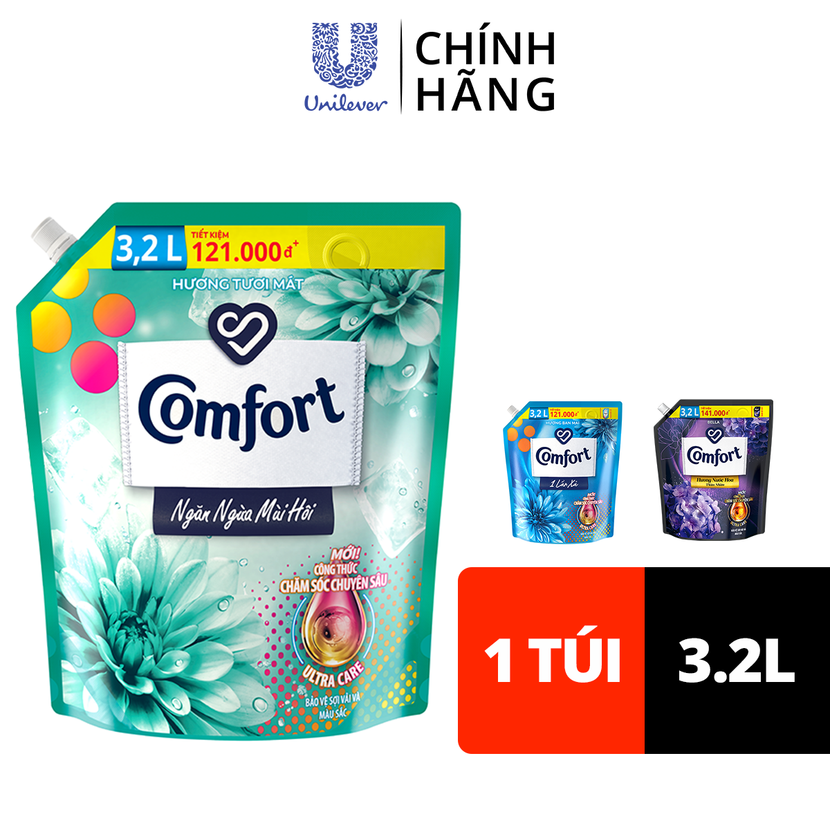 Nước xả làm mềm vải Comfort Chăm sóc Chuyên sâu Một lần xả / Hương nước hoa thiên nhiên túi 3.2L