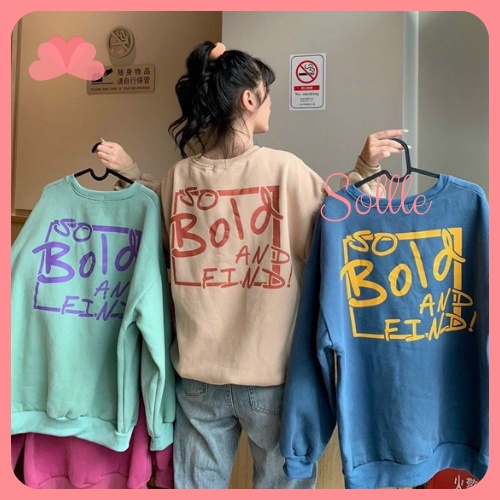 Áo sweater nỉ dáng rộng unisex thu đông dày dặn mềm mịn in chữ cá tính Hàn Quốc Sollle ASW01