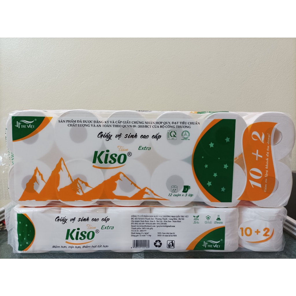 1,7kg Giấy vệ sinh Kiso 12 cuộn 3 lớp siêu dai