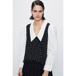 Áo tweed dài tay Zara cổ chữ V 8351/022