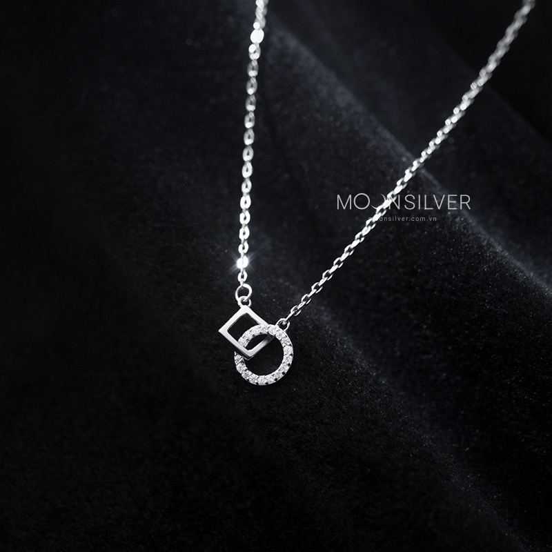 Dây chuyền bạc nữ Moonsilver, vòng cổ bạc s925 hình vuông và hình tròn lồng nhau basic