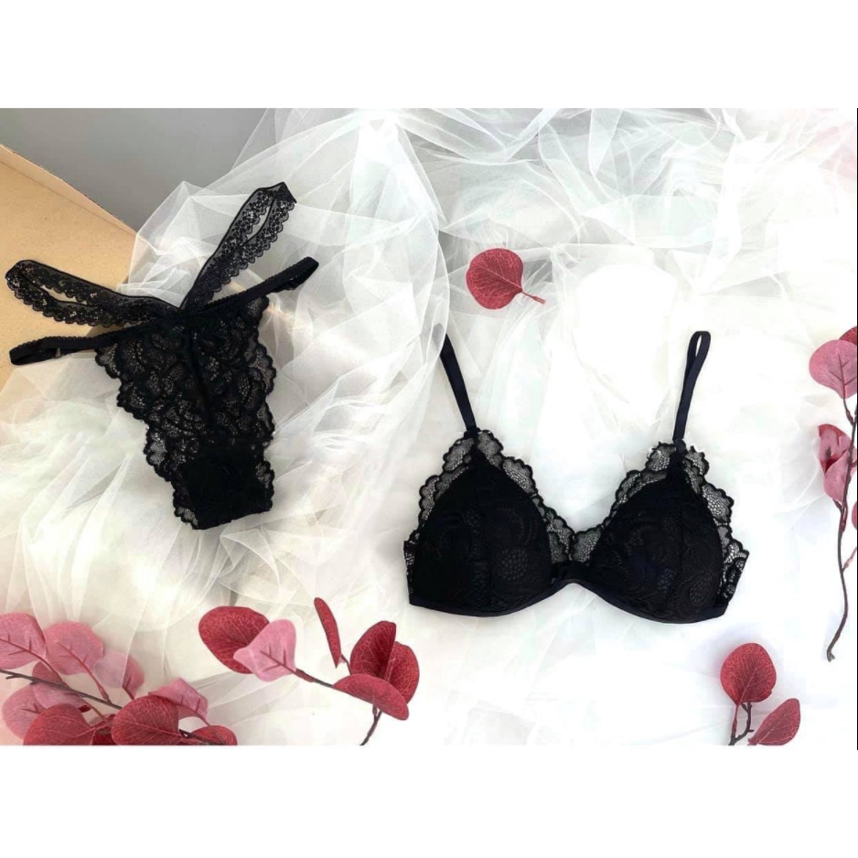 Bộ đồ lót ren Sexy✨ FREESHIP ✨Bộ đồ lót ren bralette đen dây không gọng có mút mỏng hàng thiết kế cao cấp