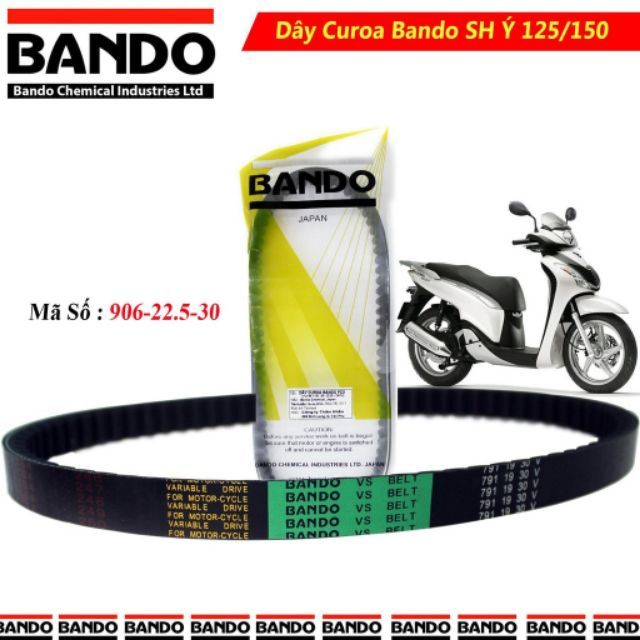 Hàng hãng, Dây curoa Bando SH Ý nhập 125 150, @, Dylan, PS, A còng, Ý (cỡ 906 - 22.5 - 30) (cu roa, dây đai A móc  bp