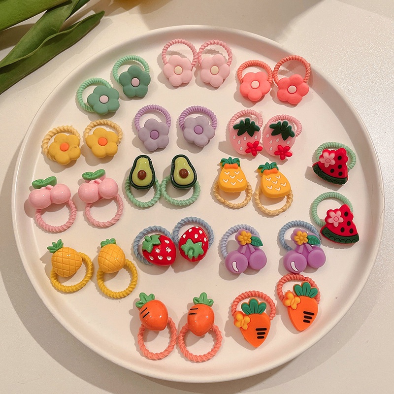 Dây Buộc Tóc Cao Su Co Giãn Họa Tiết Trái Cây Dễ Thương Cho Bé Gái