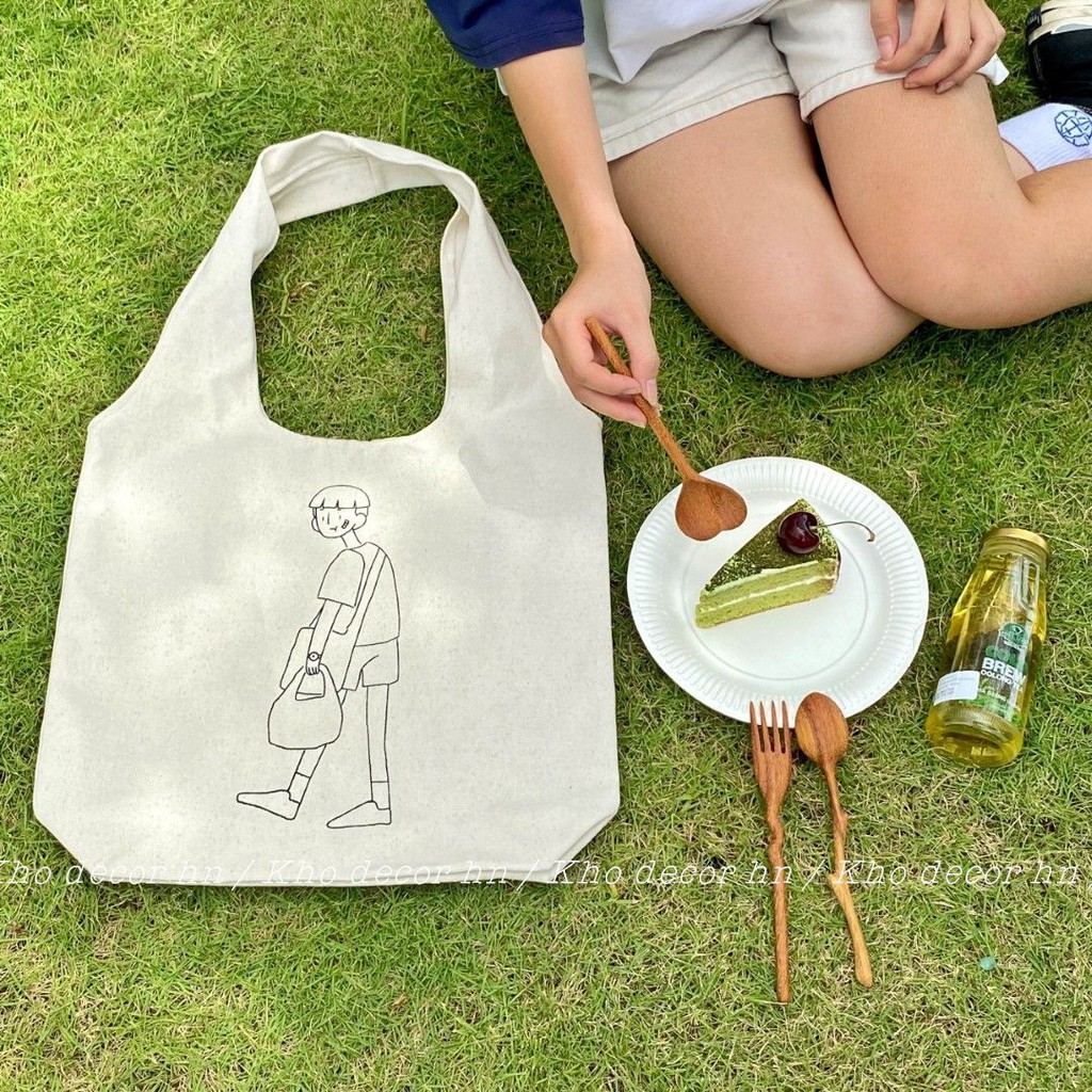 Túi tote liền quai Hàn quốc TOTE-03 vải canvas mộc - Kho Decor