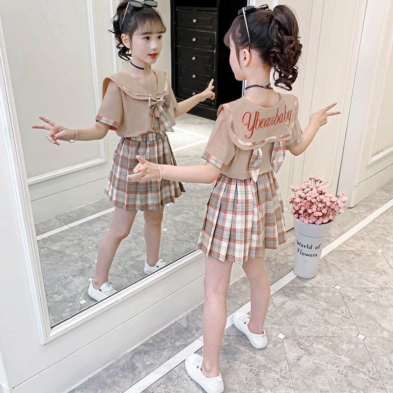 Set Áo Váy Yếm Phong Cách Phương Tây Thời Trang Mùa Hè Cho Bé Gái Tiểu Học 10 Tuổi