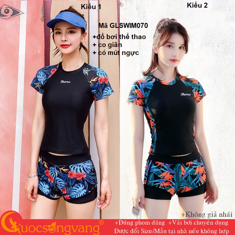 Bộ đồ bơi nữ thể thao kín đáo quần áo bơi nữ in hoa mã GLSWIM070 Cuocsongvang
