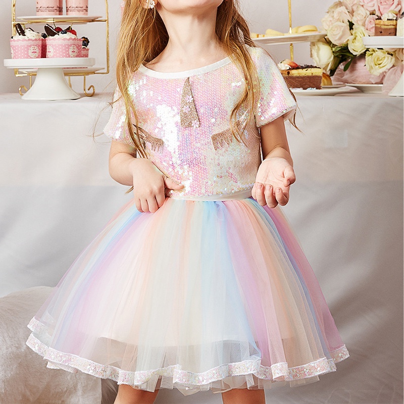 váy unicorn cho bé gái Váy Cầu Vồng AKKU