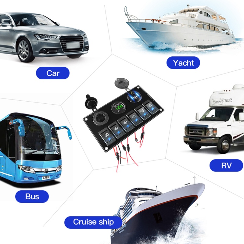 Ổ Cắm Sạc 6 Vị Trí On / off Có Công Tắc Vôn Kế Cho Xe Tải / Tàu Thuyền RV