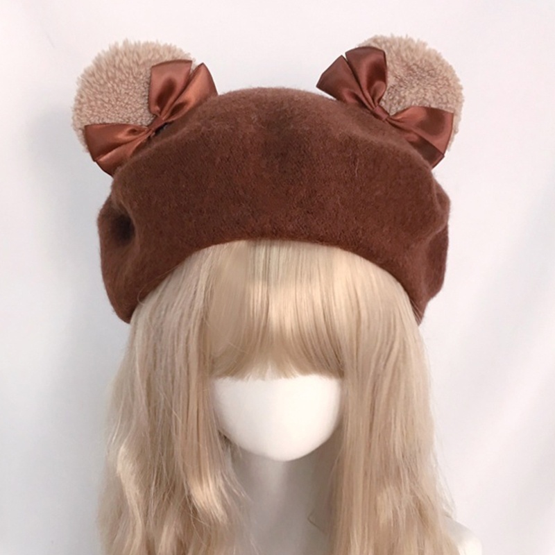 Mũ Nồi Kiểu Họa Sĩ Lolita Tai Gấu Dễ Thương Giữ Nhiệt Thời Trang