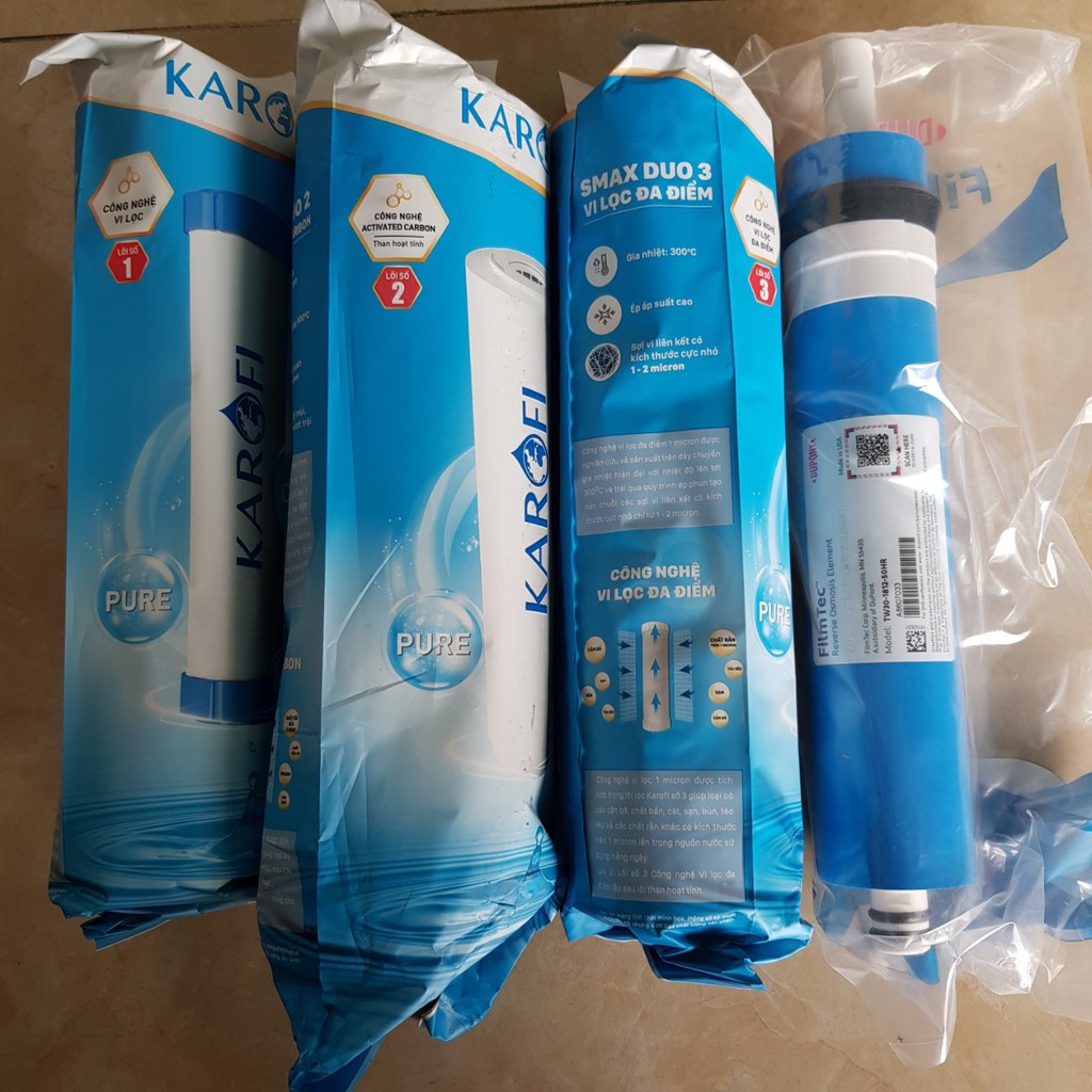 4 lõi lọc nước Karofi chính hãng 1234 - số 4 Màng RO DuPont Filmtec (check mã OK)