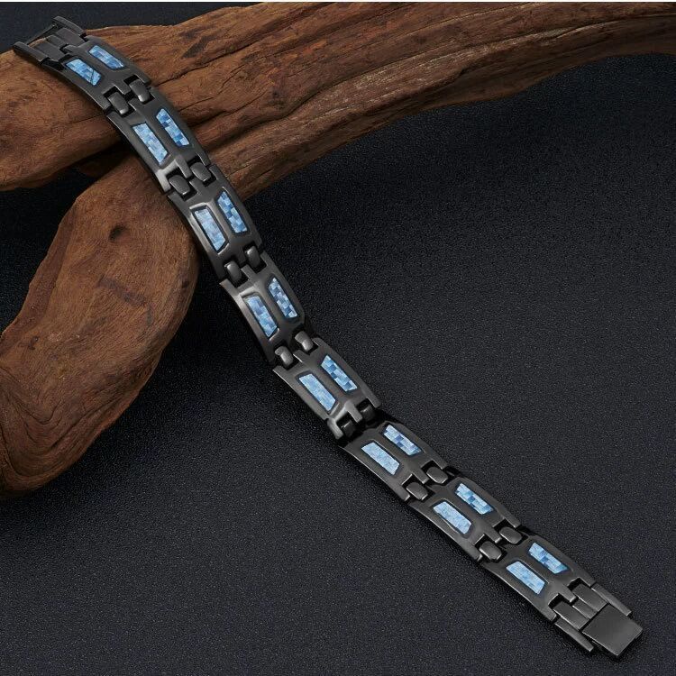 Vòng Tay Thép Titan Phối Sợi Carbon Màu Xanh Dương Cá Tính Cho Nam