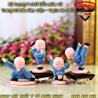 Bộ tượng bốn chú tiểu múa võ trang trí tại nhà, văn phòng, để taplo xe hơi
