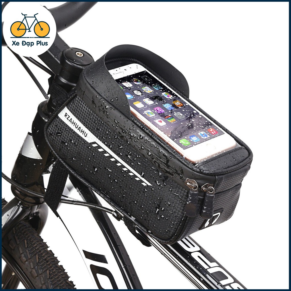 Túi treo sườn xe đạp thể thao Rzahuahu vân cacbon dáng đẹp đựng điện thoại rộng có cảm ứng điện thoại