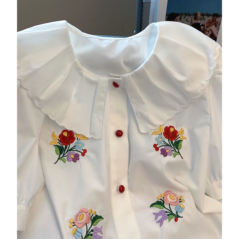 Set 6 Áo Sơ Mi Trắng Tay Phồng Cổ Búp Bê Thêu Họa Tiết Phong Cách Pháp Thời Trang Mùa Hè Dành Cho Nữ 2022