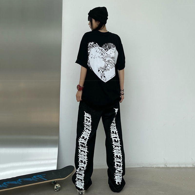 Áo Thun 100% Cotton Nguyên Chất Tay Ngắn Dáng Rộng In Chữ Love Graffiti Phong Cách Mỹ Thời Trang Mùa Hè Cho Nữ