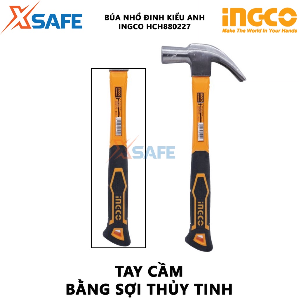 Búa cầm tay INGCO HCH880227 Búa nhổ đinh kiểu anh thép cacbon, kích thước 27mm, đầu búa được rèn khuôn - [XSAFE]