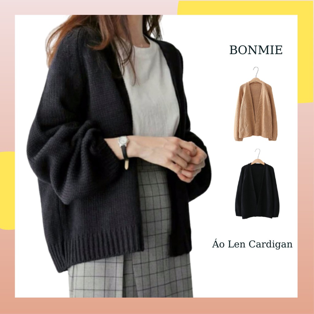 Áo cardigan khoác len dệt kim nữ form rộng dáng dài chất dày dặn mùa thu đông phong cách Hàn Quốc ; A08 - BONMIE