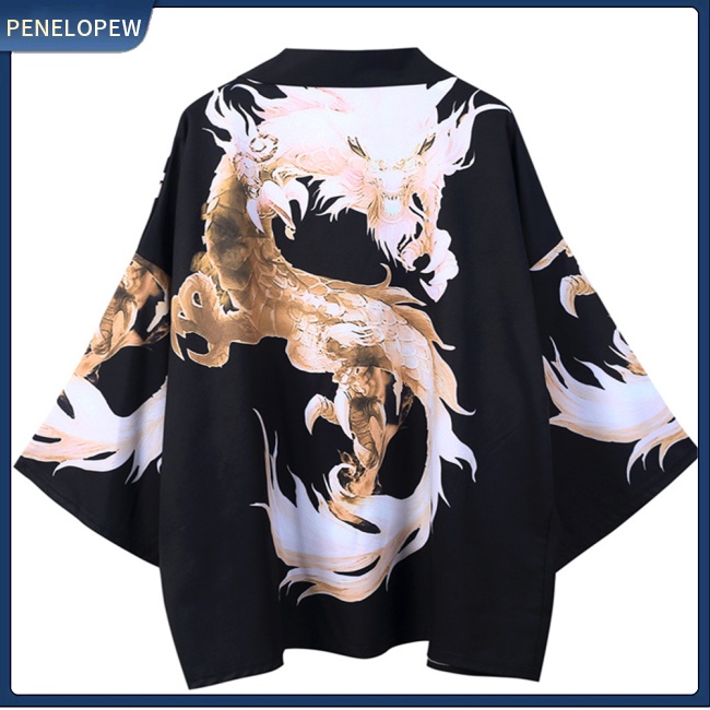 Áo Khoác Kimono Tay 3/4 In Hình Rồng Phong Cách Trung Hoa Dành Cho Nam Và Nữ