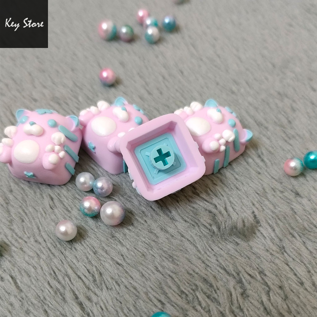 Nút bàn phím cơ artisan keycap gấu tigo màu Hồng