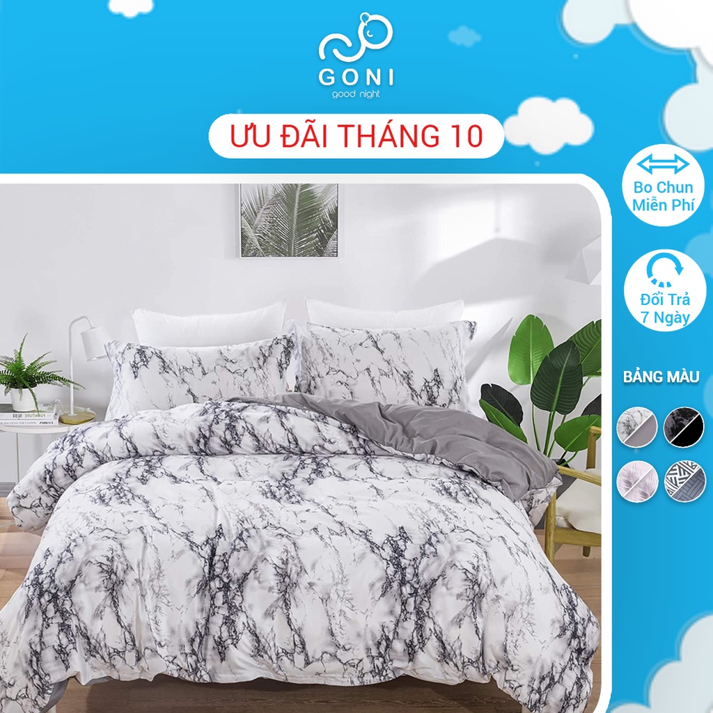 Bộ Chăn Ga Gối Họa Tiết Tinh Tế Sang Trọng Cotton Tici GONI Drap Giường Đủ Kích Thước Trải Nệm Không Kèm Ruột