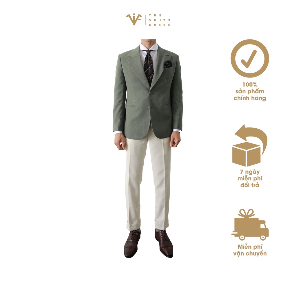 Vest nam satorial áo suit blazer, quần tây phối xanh rêu trắng kem, đứng form, chất vải WOOL - THE SUITS HOUSE