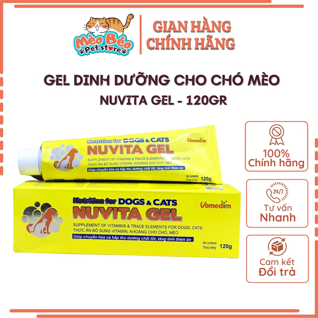 Gel dinh dưỡng chó mèo NUVITA GEL - Thức ăn bổ sung vitamin, khoáng cho chó, mèo (120gr) Mèo béo Petshop