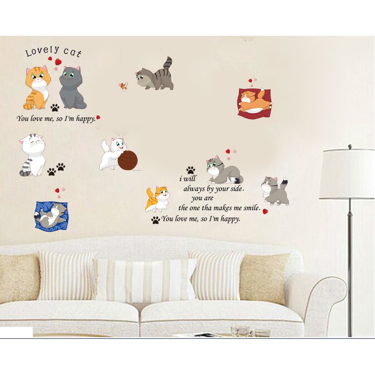 Decal trang trí tường Những Mèo Con siêu quậy Lovely Cat