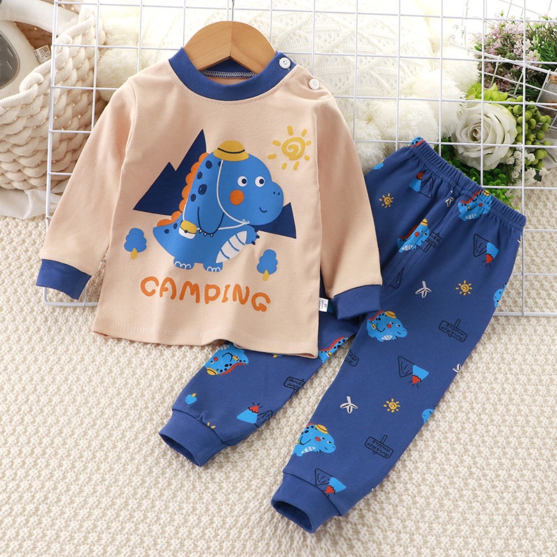 Bộ Đồ Ngủ Tay Dài Chất Cotton In Họa Tiết Hoạt Hình Phong Cách Hàn Quốc Thời Trang Mùa Thu Xinh Xắn Cho Bé 1-6 Tuổi