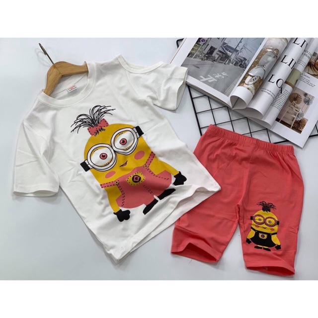 Combo đồ bộ quần áo thun bé trai, bé gái, ngắn tay, in hình minion đáng yêu - Quần áo trẻ em