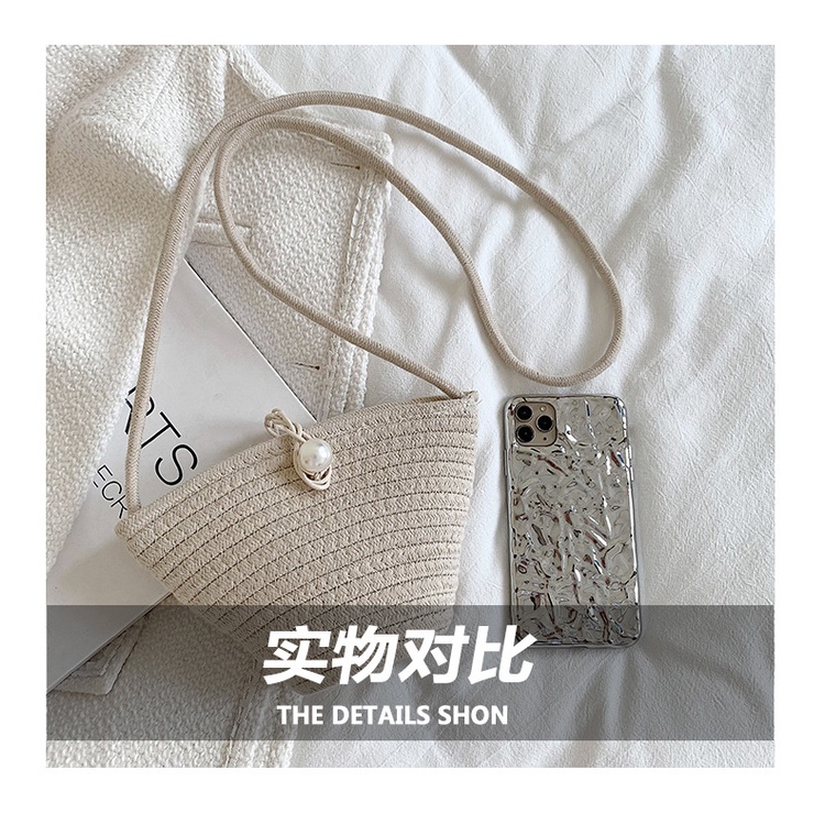 Túi Cói JASMIN NOIR Đeo Chéo Đính Ngọc Trai Giả Thiết Kế Đơn Giản Thời Trang Cho Nữ