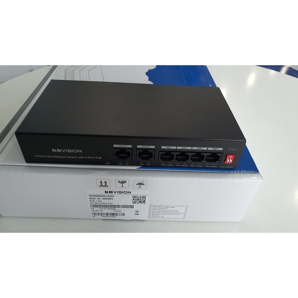 Switch PoE 4 port (Hỗ trợ 2 cổng mạng uplink) KBVISION KX-ASW04P2