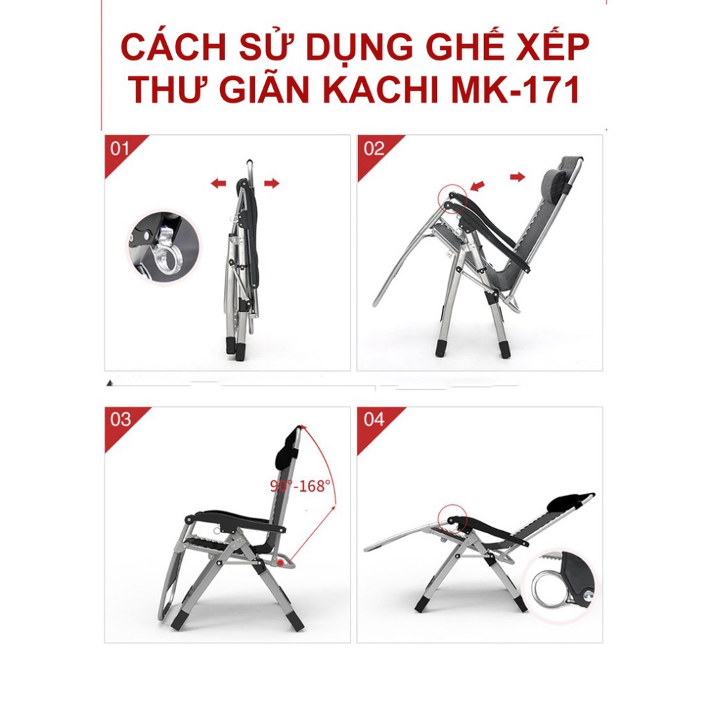 Ghế xếp thư giãn thông minh Kachi MK171 (màu Đen)