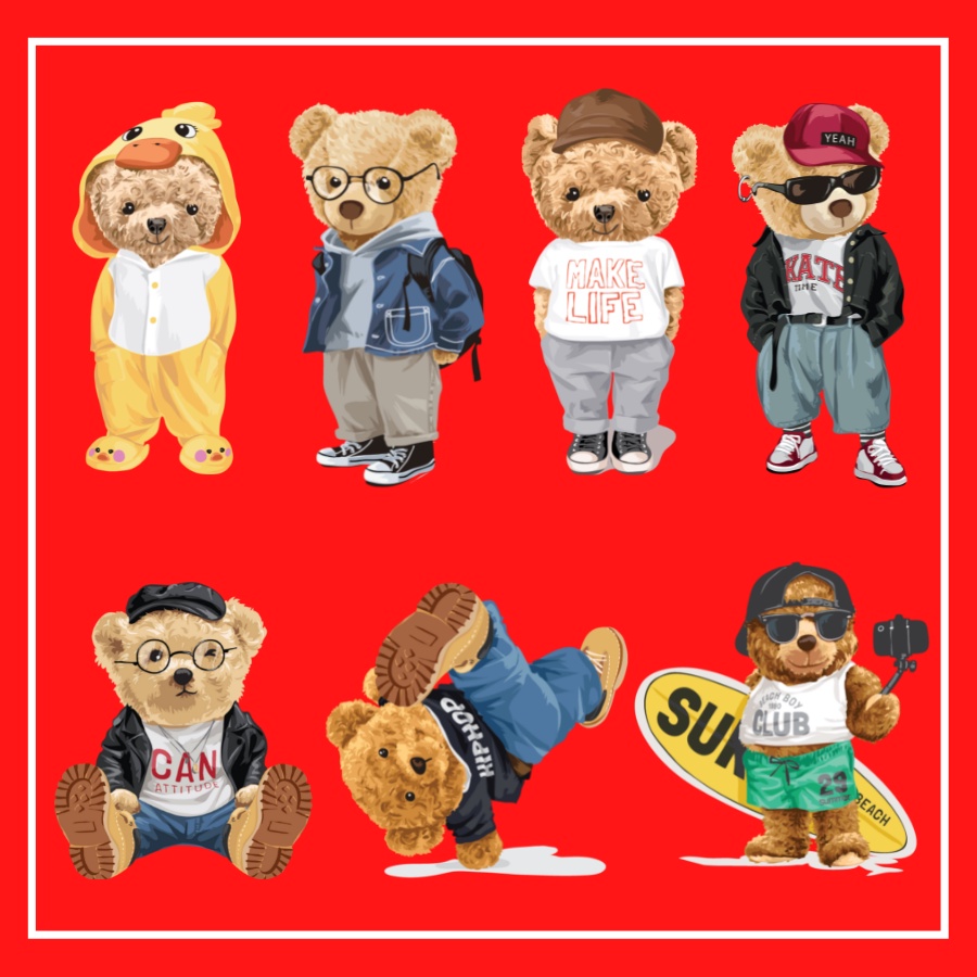 Sticker ủi áo, decal dán áo Bộ hình Gấu siêu xinh kích thước lớn cao trên 25cm ủi in áo thun hoặc hoodie