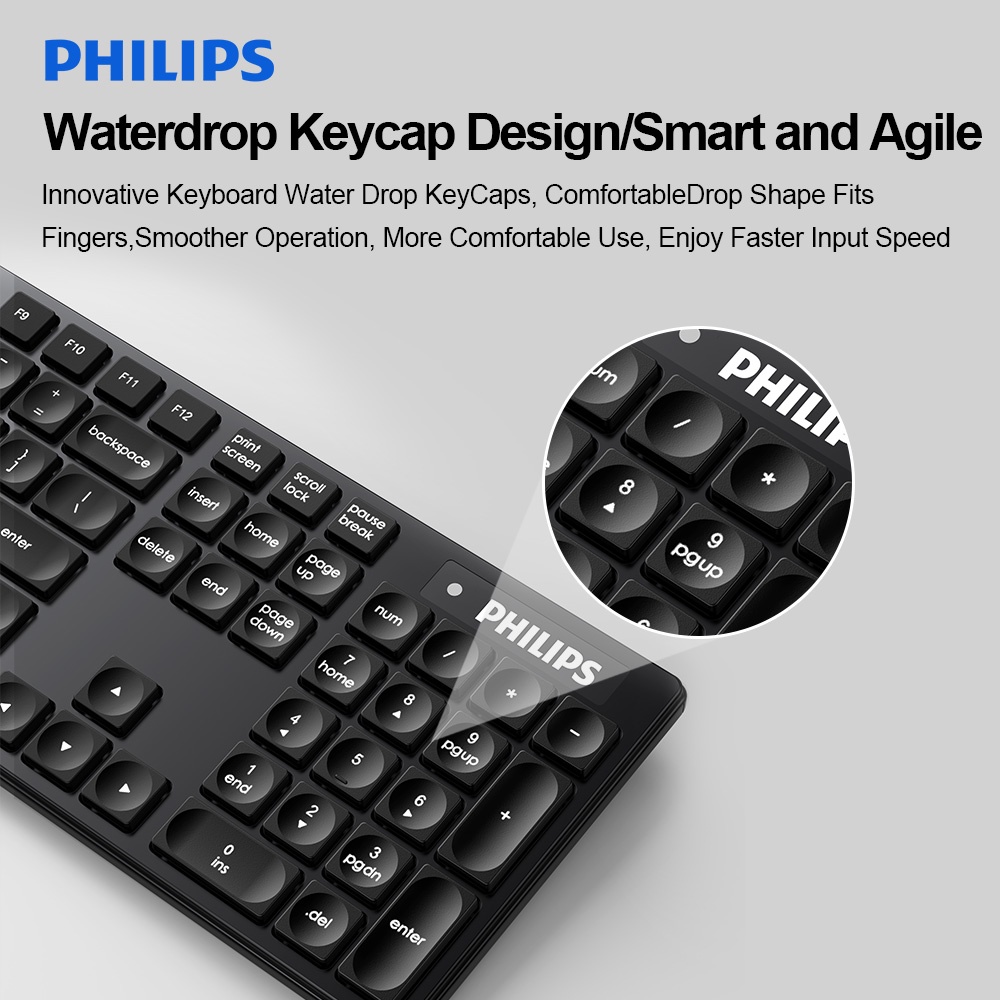 Combo bàn phím và chuột không dây PHILIPS SPT6315 không phát âm thanh khi gõ chống thấm nước - Dùng PC, Laptop, Tivi