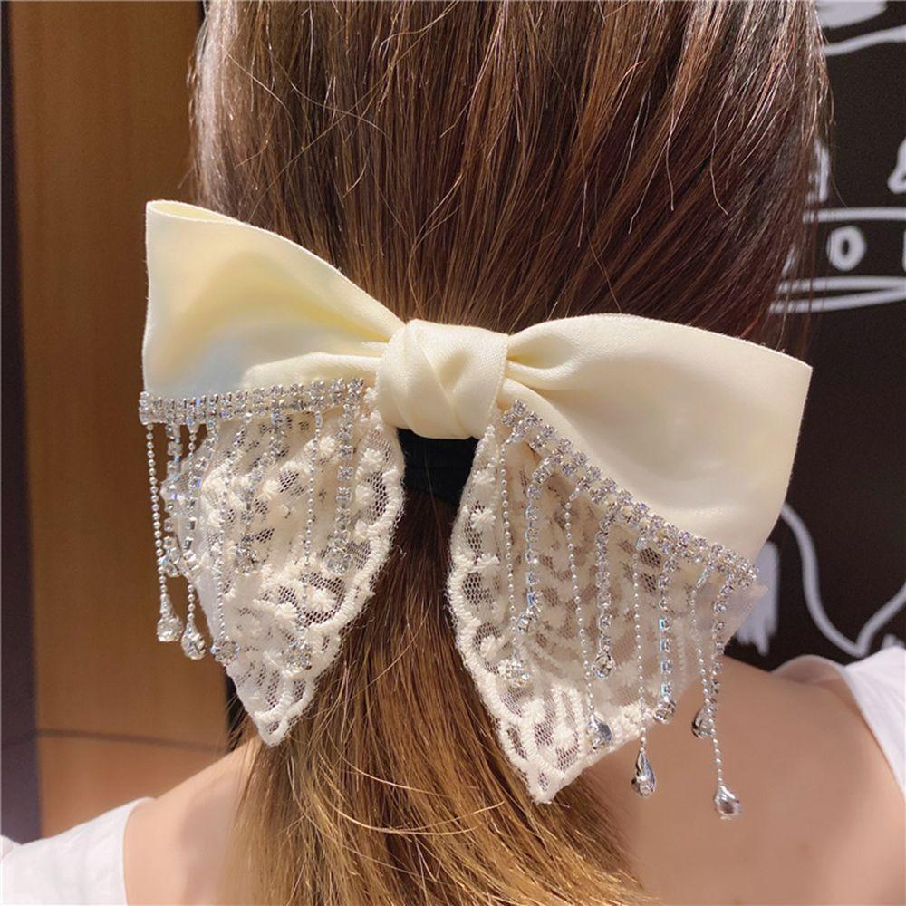 Kẹp Tóc Hình Nơ Phối Ren Phong Cách Retro Thanh Lịch|Kẹp Tóc Dây Xích Bằng Vải Thời Trang Dành Cho Nữ