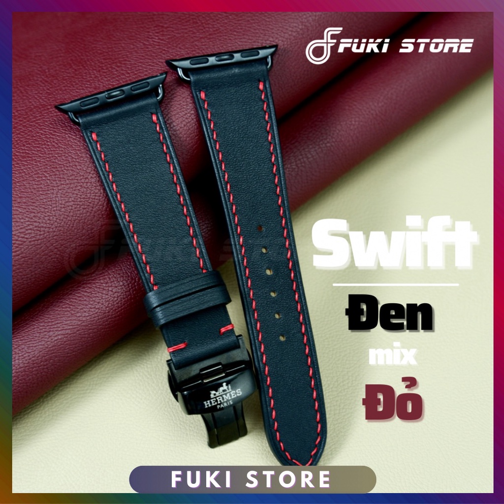 [DÂY DA THẬT] DÂY DA BÊ SWIFT MAY TAY THỦ CÔNG MÀU ĐEN CHỈ CHO APPLE WATCH SERIES 1=&gt;7 (BẢO HÀNH 1 NĂM)