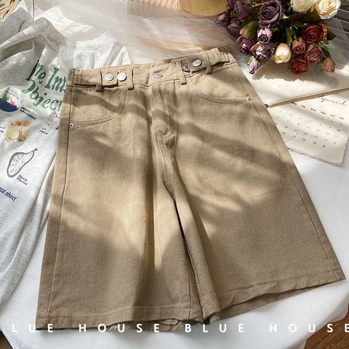 Quần short denim JSC lưng cao ống rộng màu kẹo ngọt có thể điều chỉnh thời trang mùa hè dành cho nữ
