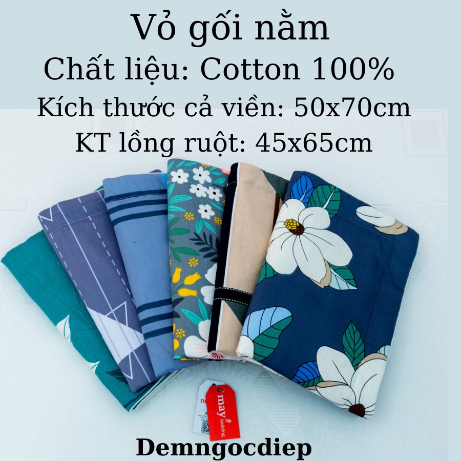 Vỏ gối nằm 50x70 cm có lót trần bông và khóa kéo, áo gối nằm cotton dày mềm | BigBuy360 - bigbuy360.vn