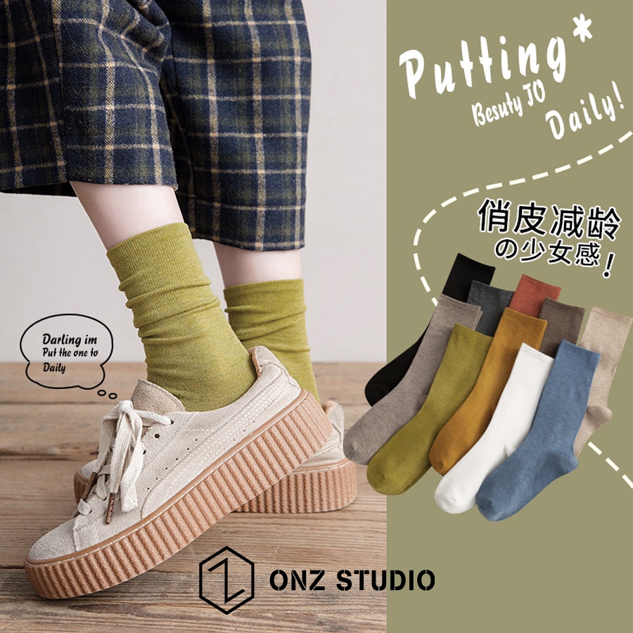 Vớ cotton ONZ Studio - Tất chân nam nữ cổ cao trơn màu mềm mịn co giãn, tất nhún