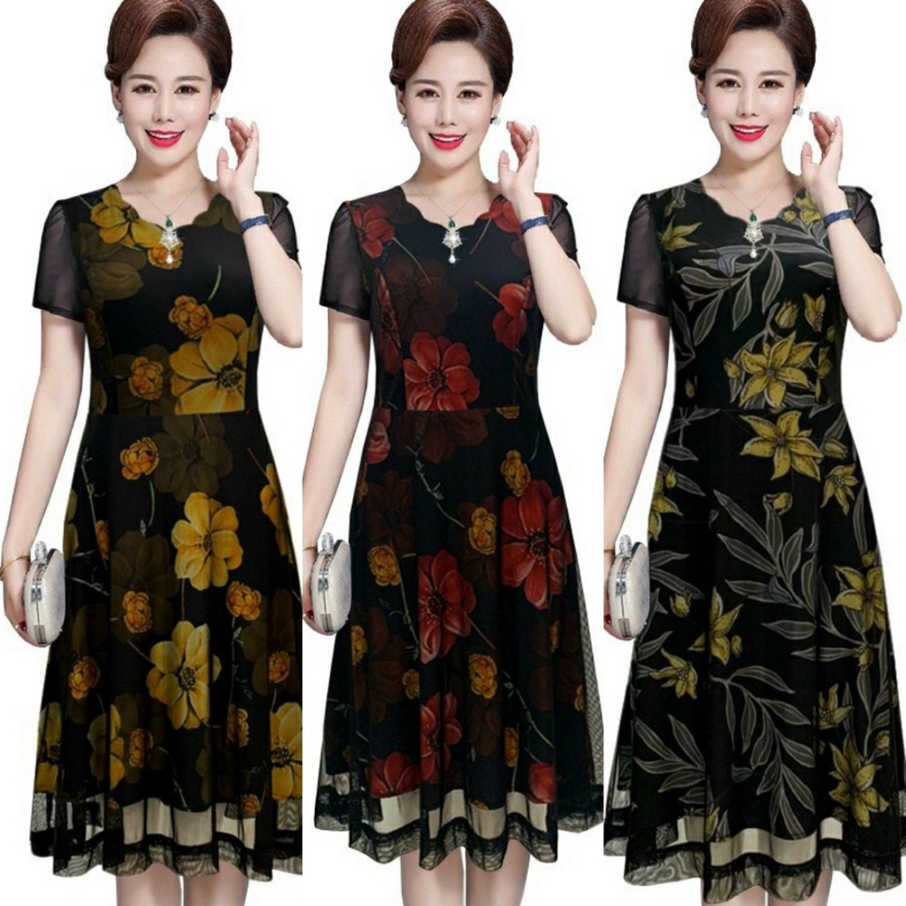 ĐẦM XÒE IN HOẠ TIẾT PHỐI THUN LƯỚI KÈM PHỤ KIỆN - YB211102