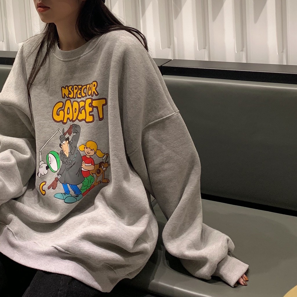 [Áo sweater nữ form rộng phong cách ulzzang hàn quốc],áo sweater nữ unisex in hoạt hình GADGET thời trang du lịch đi học